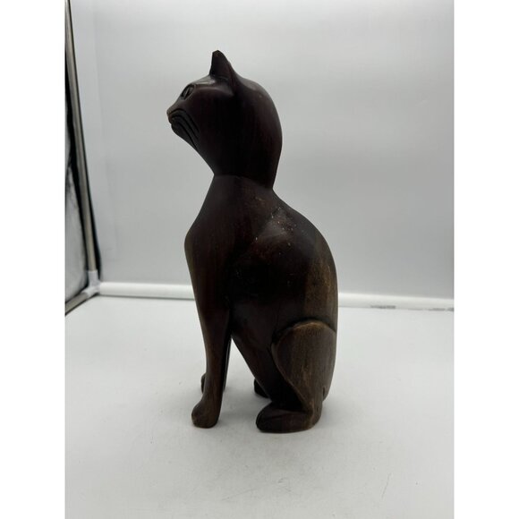Vintage MCM Tall Solid Wood Carved Cat Statue Figure 12 Inch-AS IS - Picture 4 of 8